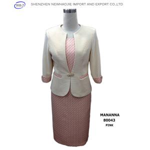 Grey-blue/pink collarless blended woven ladies dress suit