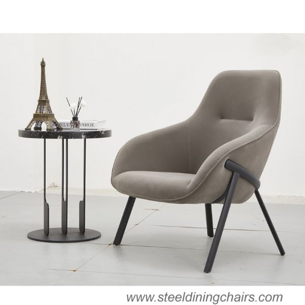 Upholstered Single Seater Blue Accent Armchair With Steel Frame