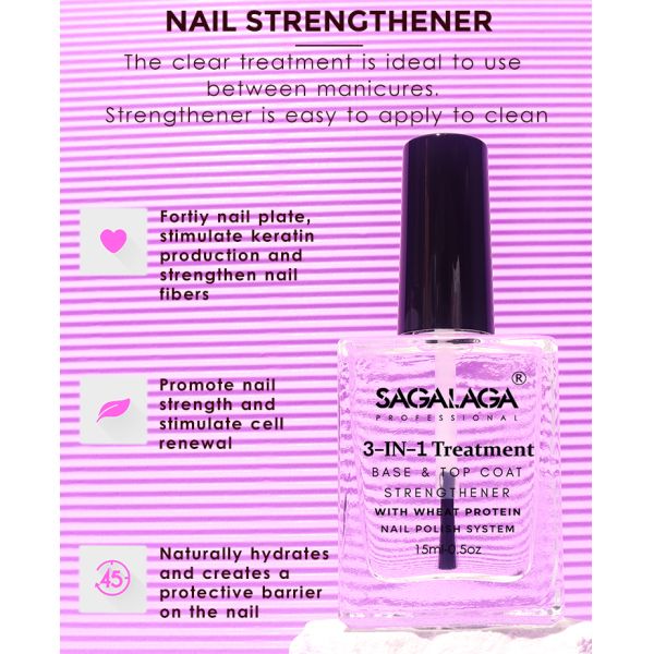 Custom Logo 3 in 1 Nail Strengthener Original Nail Repair Treatment 15ml Clear Top Coat Base Coat Air Dry Nail Polish