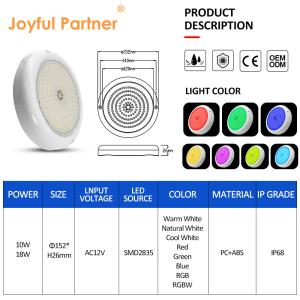 Resin Epoxy IP68 Pool Lighting White Color PAR56 Bulb 10W LED Underwater Light