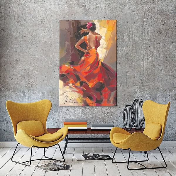 Customized Size Accepted Hand Painted Graceful Girl Dancers Canvas Poster Wall Art Decor Print Paintings for Living Room