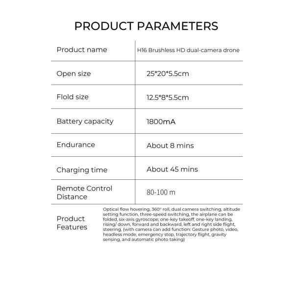 H16 Mini RC Drone HD Camera Wifi Fpv Brushless Foldable Quadcopter Professional Drones Toys for Children 14Y+