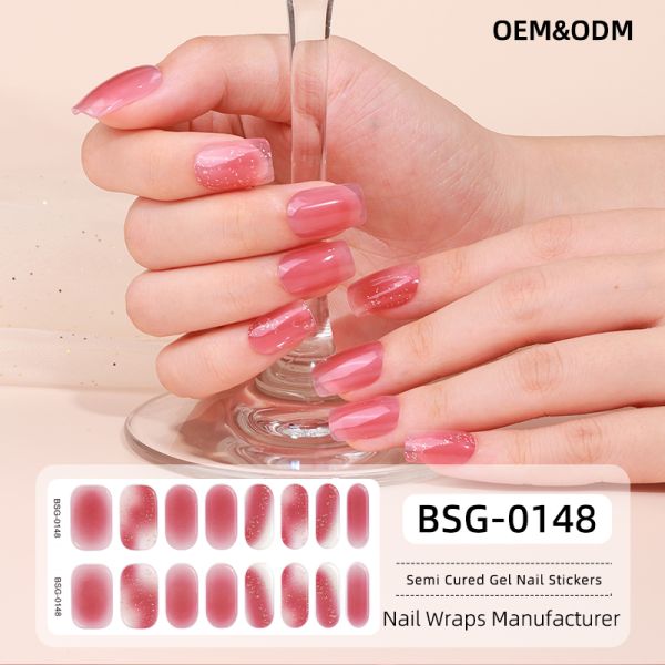 Exclusive design bronzing line flower bow snowflake light transparent Uv Polish Gel Strips Semi Cured Nail Wraps Sticker
