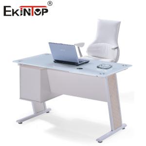 China White Blue Glass Office Table With Drawer Executive Home Office Desk on sale