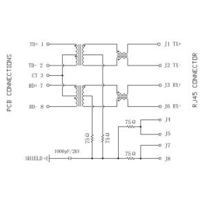 RB2-1252AG1A Rj45 1x2 Ethernet Connector Dual Port 10/100Base-TX Tab-Down LED