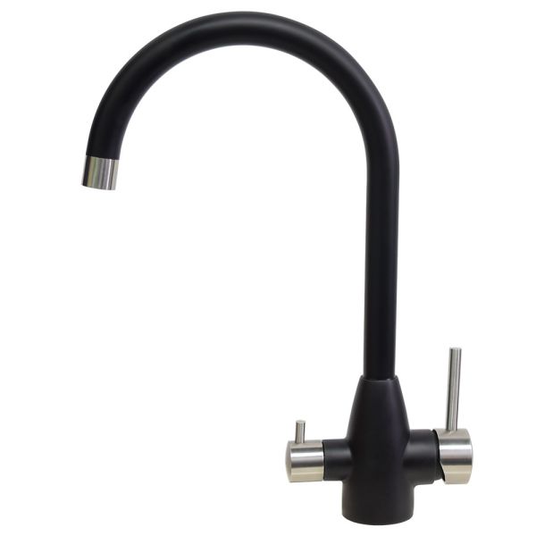 Buy Stainle Steel 304/316 Deck Mounted Double Lever Sink Mixer Drinking Filtered Water With Kitchen Faucet Black Color at wholesale prices