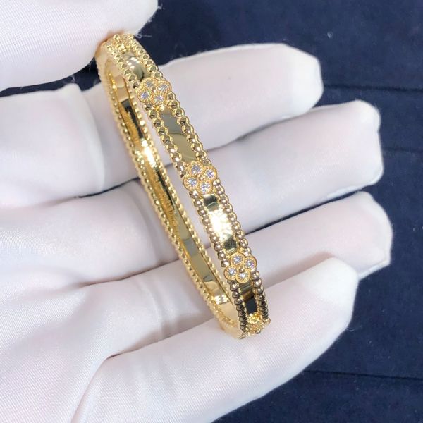 Fashion VCA Fine Jewelry 18k Yellow Gold Natural Diamond Jewelry Bracelet PerléE Sweet Clovers Bracelet Medium Model