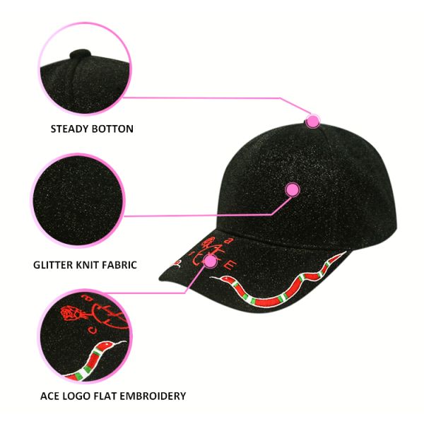 Custom sports baseball cap 100% Acrylic Glitter powder For Unisex