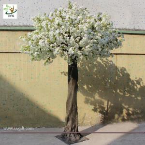 Quality UVG 8ft White fake cherry blossom trees in fiberglass trunk for home garden landscaping for sale