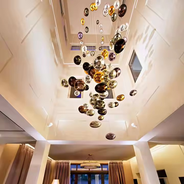 Modern Murano Design Hand Blown Modern Large Colored Glass Stone Chandelier