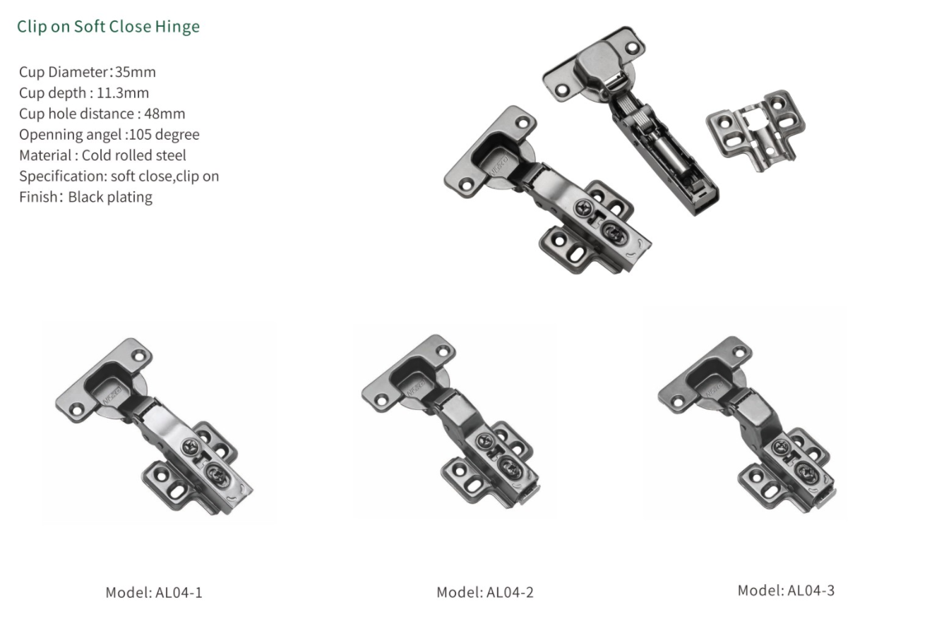 AL04 35mm Cup Soft Closing Black Plating Clip on Door Hinge supplier