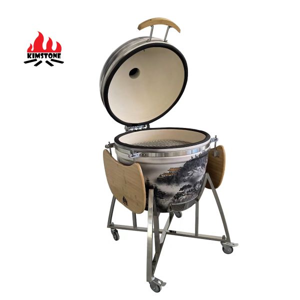 KIMSTONE 21 Inch Painted Kamado Ceramic Grill Kamado Rotisserie Charcoal Ceramic Bbq Wholesale
