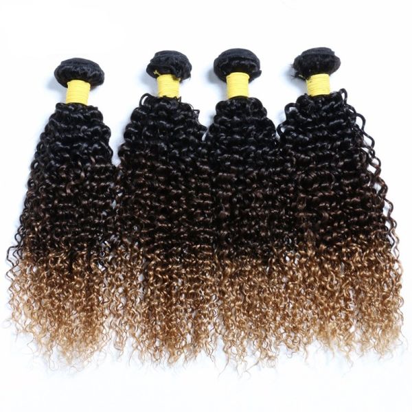 #T1B/4/27 Kinky Curly Remy Human Hair Bundles Sew In Weave Bundles Brazilian Bundle Deals