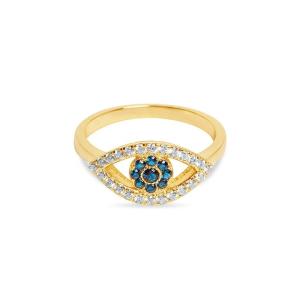 Customized Size 925 Sterling Silver Cutout Pave Inlaid Eye Ring with 18K Gold