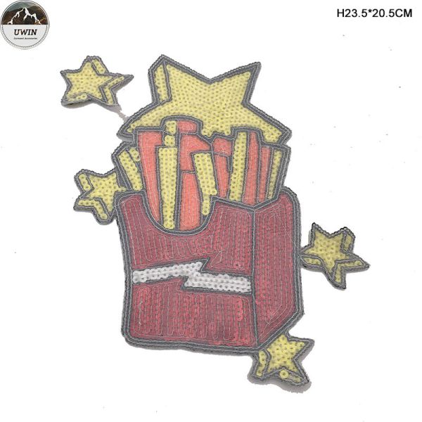 Buy Custom Sequin Embroidery Patches With Merrow Border / Die Cut Border at wholesale prices