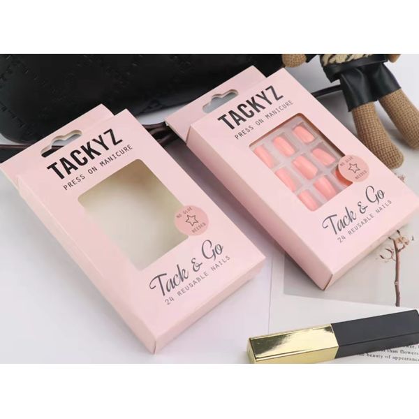 Art Paper Empty False Nail Packaging Clear Top rectangle Rigid Boxes