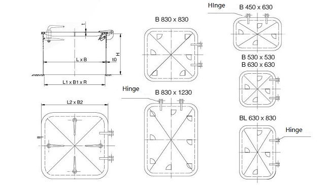 CB/T 3728 Type B Weathertight Small Steel Hatch Cover with 4 Dogs Marine Outfitting