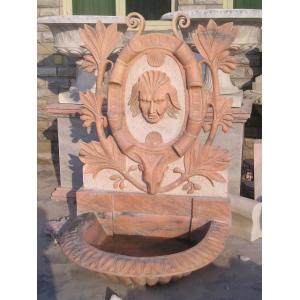 Pink Marble Fish Statue Columns Carved Stone Wall Fountain