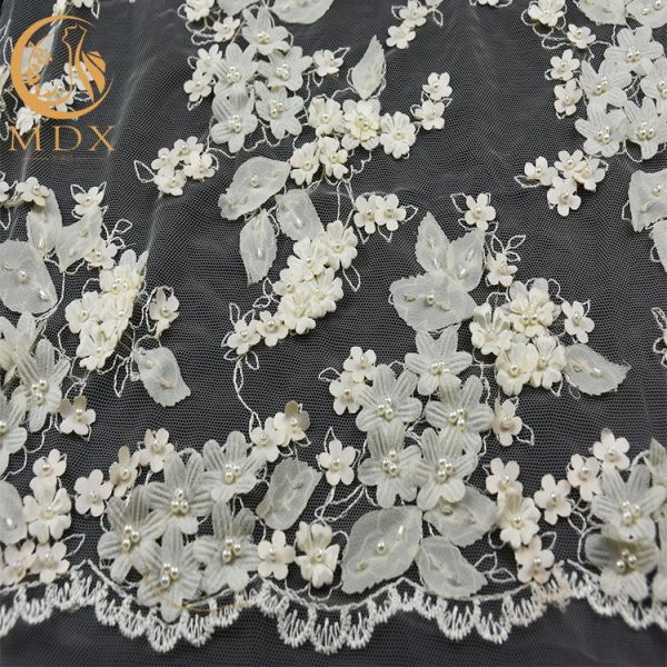 Buy Tulle 3D White Flower Lace 80% Nylon Embroidery For Wedding at wholesale prices