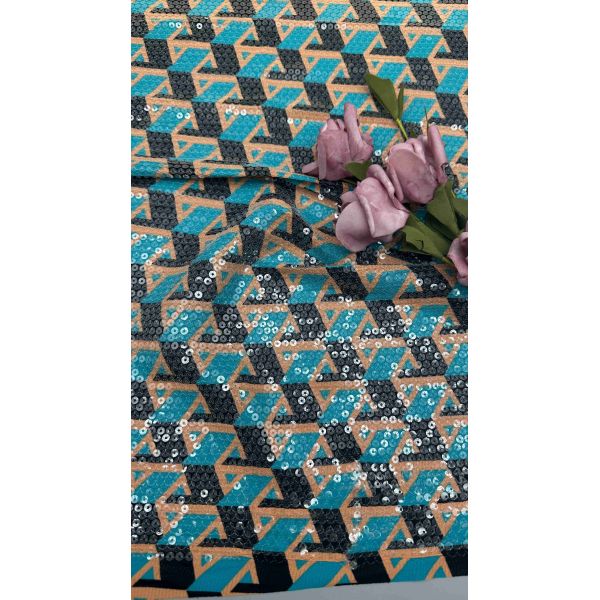 Vibrant Printed Sequin Embroidery With Geometric Patterns Clear Sequin Ground