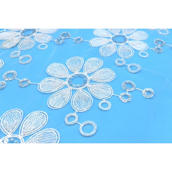 Buy Sequins Mesh Embroidery Milk Silk Lace Trim Customized New Design at wholesale prices