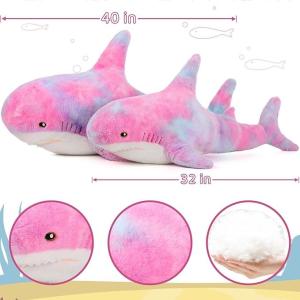 Quality MorisMos Purple 40in Giant Shark Plush Pillow Soft Cotton Kids' Stuffed Animal Toy with PP Filling Cute Chubby Shark for sale