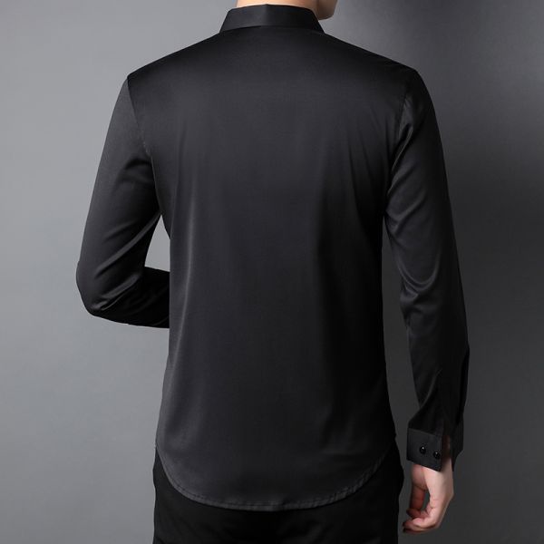 Anti-pilling Men's Long Sleeve Plain Shirts with Polyester Viscose Silk Acrylic Logo