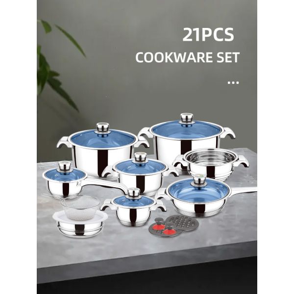 Multifunction Custom Pots And Pans Cookingware Set Cookware Cook Pot 21 Pieces Thickened Stainless Steel Cookware Set
