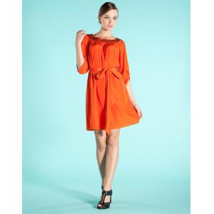 Quality Chiffon Short Flared Dresses With Waistband , Half Sleeve Knee Dress for sale