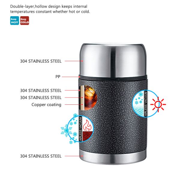 500Ml Double Wall Vacuum Food Container Stainless Steel Straight Vacuum Food Termos Soup Box