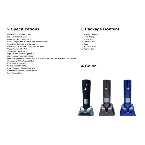 LED USB Wifi Optical Digital Microscope 1080P HD 2MP 1000X Monocular