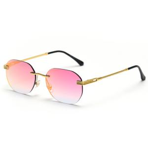 Rectangle Retro Woman Metal Frame UV400 Square Rimless Sunglasses