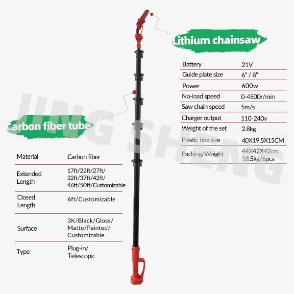 22ft Carbon Fiber Telescopic Electric Pole Chain Saw for Commercial Landscaping Battery Powered 2-Year Warranty