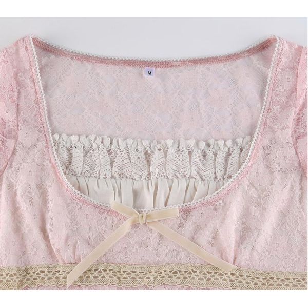 Small Quantity Clothing Manufacturer Women'S 95% Polyester 5% Spandex Short Sleeve Square Collar Lace Top