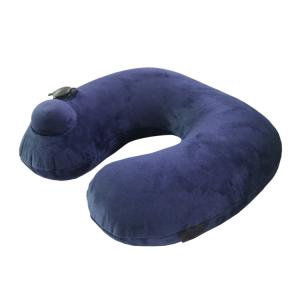 China Customized Button Press Travel Blue Inflatable Neck Pillow For Camping Trips on sale