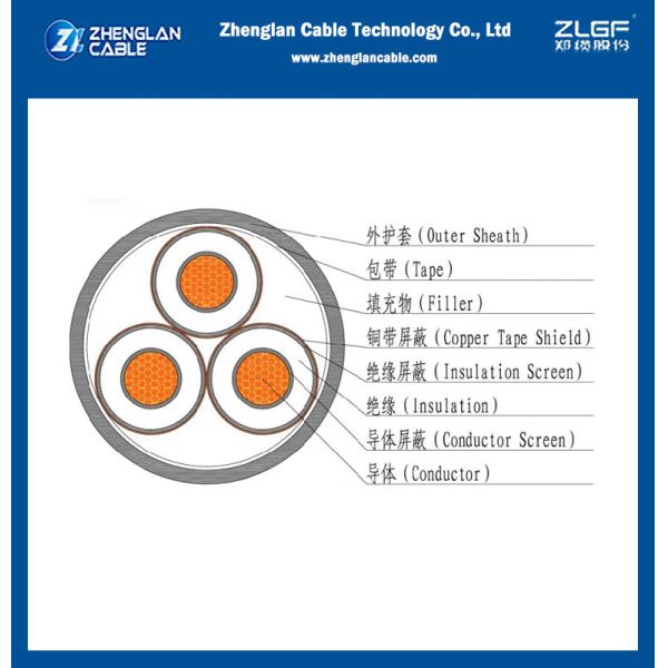 3C Aluminum Conductor XLPE Medium Voltage Cables , 8.7/15kV Armoured Cable (CU/XLPE/LSZH/STA/NYBY/N2XBY)