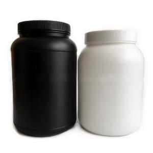 China 135mm Height HDPE Round Protein Powder Storage Jar Black Canister With Lid on sale