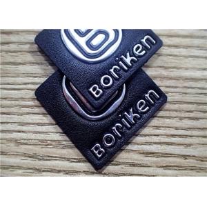Black Embossed Leather Patches With Silver Embossment TPU Logo For Bags
