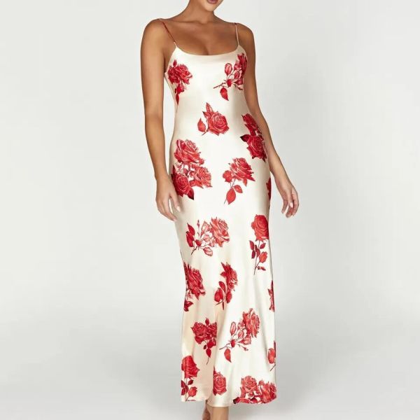 Buy Custom Ladies Floral Casual Dress Long Summer Floral Maxi Satine Dress at wholesale prices