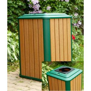 33 Gallon Round Recycled Plastic Trash Receptacle with Rain Cap