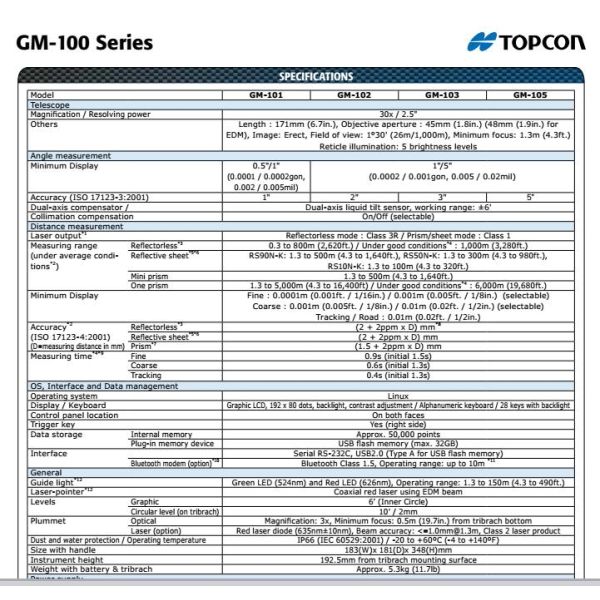 Topcon Total Station GM105 Machine High Precision Total Station Instrument