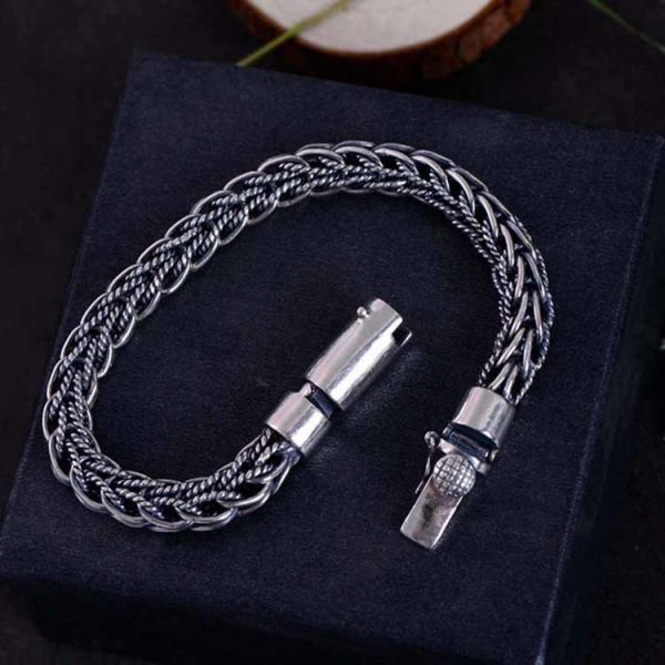 Buy Retro Handmade 925 Sterling Silver Rope Chain Mens Bracelet(060670) at wholesale prices