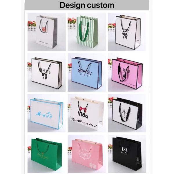 Cosmetics Three Sections Rope Apparel Paper Bag Ivory Board Boutique Packaging Bags