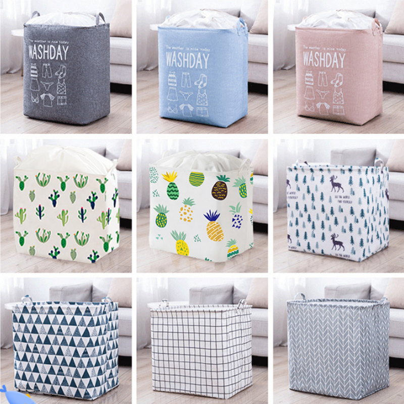 OEM Cotton Linen Foldable Laundry Basket Quilt Storage Bag