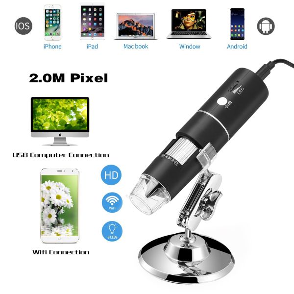 LED USB Wifi Optical Digital Microscope 1080P HD 2MP 1000X Monocular