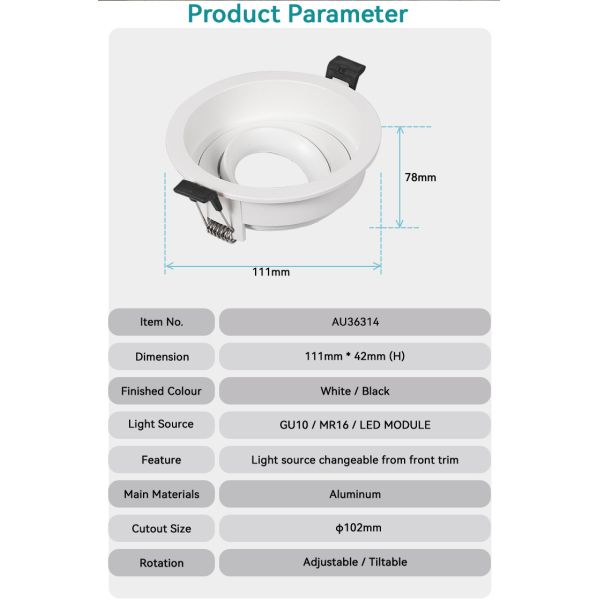 Tailored Anti-Glare GU10 Recessed Spotlight Frame For Modern Commercial Applications