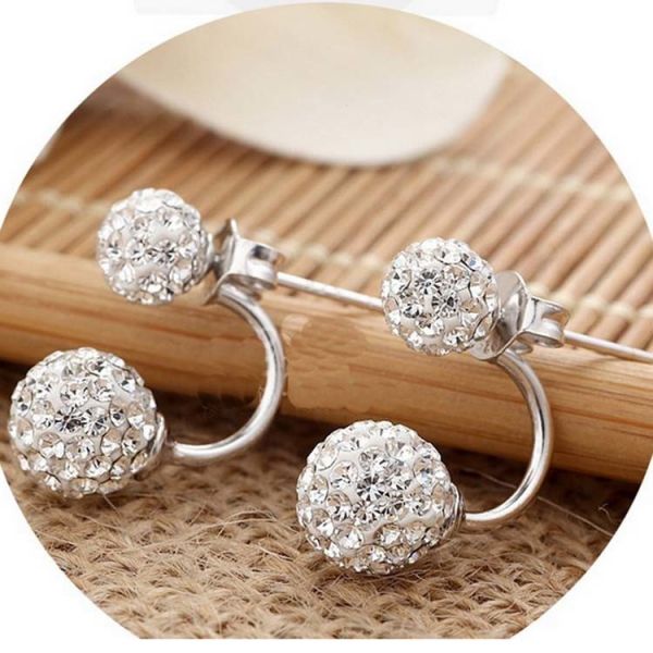 Women Jewelry Double Ball Rhinestone Crystal Stud Earrings(EEBALL02)
