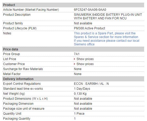 6FC5247-0AA06-0AA0 6FC52 47-0AA06-0AA0 Siemens Battery Tray with Fan