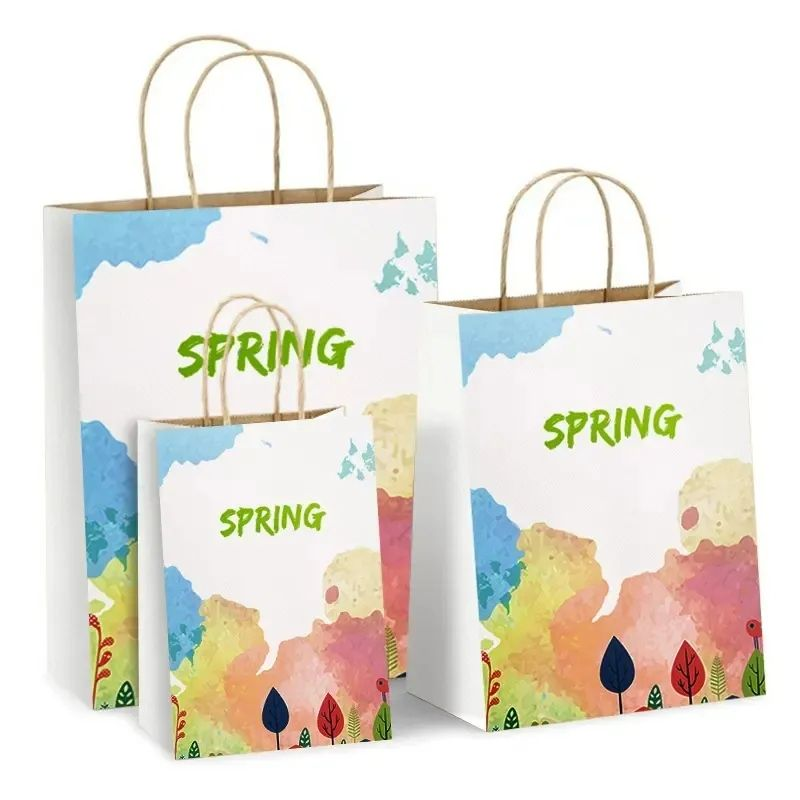 China Kraft Paper Packaging Bags With Custom Logo Reusable Cheap Brown Paper Bags Handles on sale