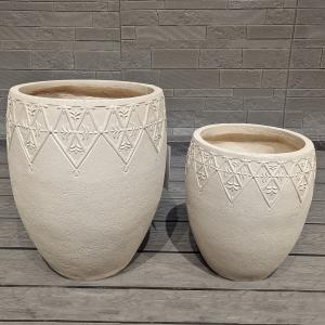 Intricate Floral Decor Neutral Beige Cylindrical Fiber Clay Lightweight Planter
